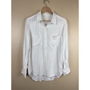 Talula Aritzia White Button Down Shirt Size M Boyfriend Fit High Low Hem Blouse